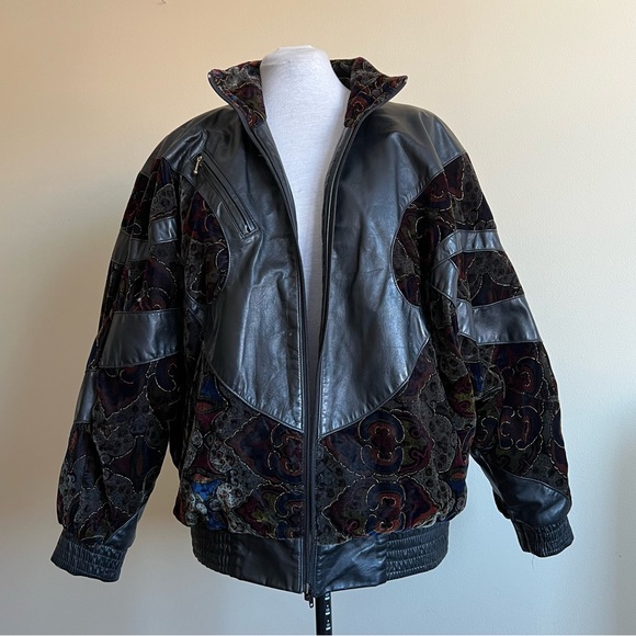 vintage velvet patch leather bomber jacket - Picture 6 of 15